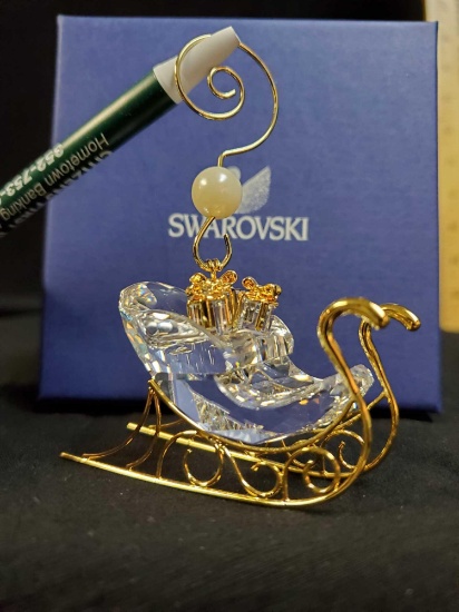 SWAROVSKI Crystal Gold Sleigh Ornament, in box, retired