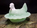 Mosser Jadeite Hen On a Nest 2 Pc