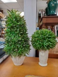 2 Heavy pottery potted decor topiaries