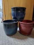 Trio of colored foam planters, very lightweight, pottery look