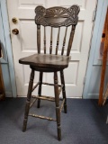 nice swivel barstool, wood, carved back