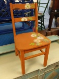 Cute Orange Children's Chair with Hand painted Floral Accents