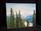 Vintage Oil on Canvas Mountain Wilderness painting, signed, 1968