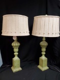 Pair of vintage green lamps with shades