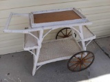 Vintage Wicker Tea Cart with Removeable Tray