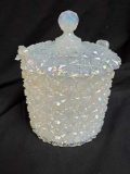 Lovely Fenton Opalescent Carnival Glass Daisy & Buttons Pattern Covered Candy Dish