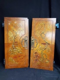 (2) Oriental design painted doors with brass hardware