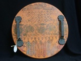 Original Art Boho Wooden Serving Tray with Cast Handles