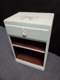 Cute hand painted bow/light blue vintage bedside table, one drawer