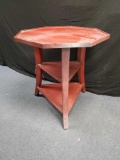 Red 3 tier octagonal accent table