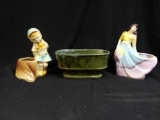 Vintage planters including bashful boy and swooning woman