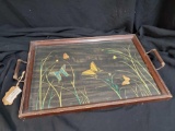 Vintage Butterflies Wood framed Glass Tray