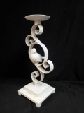 1 (of a varied Pair) Bird theme scroll design white CANDLE stand, metal