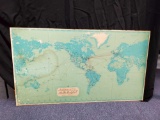 Vintage Old mounted World Map, Clipper Club plotted