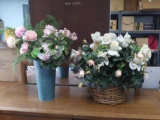 Pair of Shabby Chic Floral Linen Arrangements