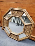 Mid Century, Octagon, Syroco style molded plastic Mirror, bamboo and Crane theme