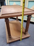Vintage Wood-Look Double Level Side Table on Casters