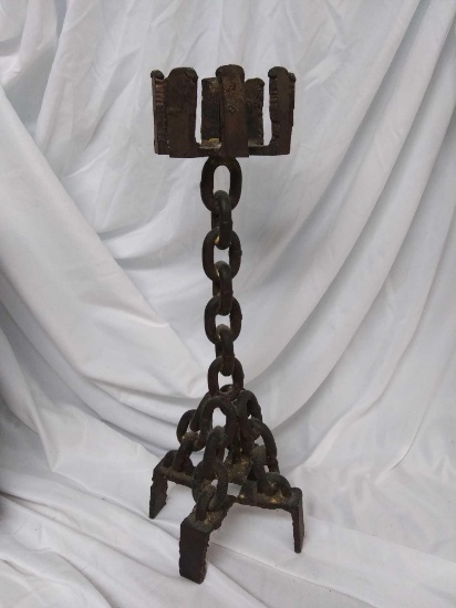 Gruesome looking heavy chain candle holder stand, Spanish Medieval style