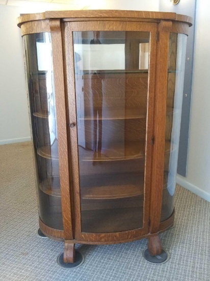 Gorgeous 5 Level Glass and Wood Shelf Bow Front Lockland Curio
