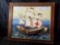 One of a kind! Columbus era Themed Ship painting, oil on canvas with Driftwood