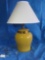 1 (of 2) Cute Vintage Yellow with Gold Band Squat Table Lamp