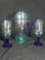 Cobalt Blue and Teal Hand-blown Glass, 3 Pc Ice Tea Pitcher and Flutes Set