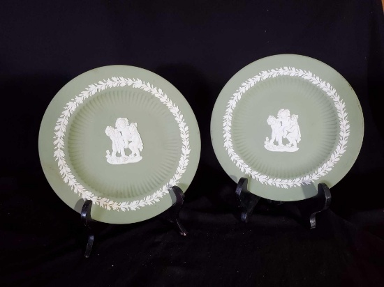 (2) 7" WEDGEWOOD Sage Green Jasperware plates