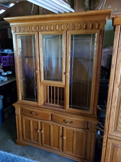 Beautiful Oak and beveled glass door Hutch, Ashley Furniture