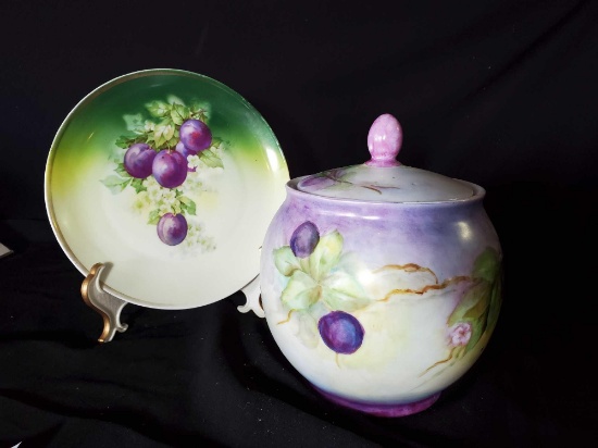 Beautiful Vintage Plum Blossom Plate and Lidded Jar