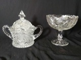 Pair of Footed Compotes, One Lidded with Double Handle, Including Star of David