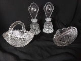 (4) Antique/vintage Clear Glass Including L.E. Smith Perfume Bottles