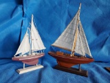 (2) Wooden model Sailboats