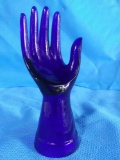 Vintage Cobalt Blue Glass Hand Jewelry Holder