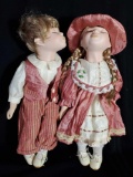 Pair of Puckering, Posing Girl and Boy dolls, ledge sitting, head/hands, feet
