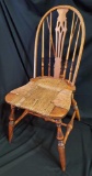 Antique Colonial era Bow Brace Back Windsor Side Chair, rush seat design