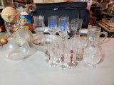 Glass grouping including Cork Ball wine carafe , vintage glasses