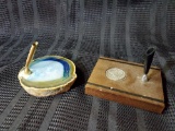 Vintage pen holders including wood and Pewter, and Agate