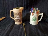 Vintage 100 Pipers Scotch ceramic pitcher with stirrers