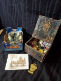 Very vintage grouping including tin of match boxes and box of empty bottles