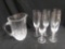 Lovely Glass Ice Water Pitcher and (5) Wine Flutes