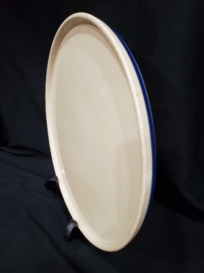 Vintage 12" RRP Stoneware Pizza Pan, blue banded, USA made