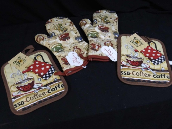 (2) Pairs of NEW TAGGED Coffee Kitchen Mits and Hotpads