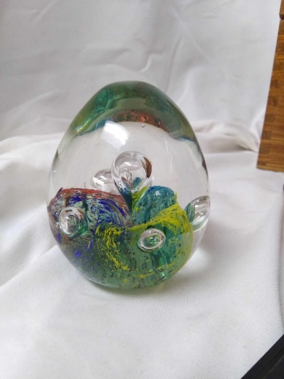 3" unsigned multicolored bubbled egg paperweight