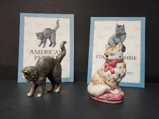 Vintage 1986 Franklin Mint The Curio Cabinet Cats Collection: American Pewter, Staffordshire