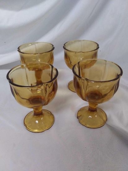 (4) Petite Amber Glass Dessert/ Drinking Goblets