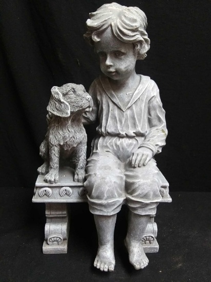 12" Child and Dog Resin Statue