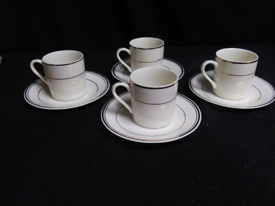 4 Place Set of Bud Let Fine China Ivory demitasse Teacups and Saucers