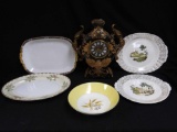 grouping of American and French limoge platters, and interesting resin clock