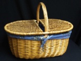 Cute Blue Floral Fabric Lined Wicker Picnic Basket