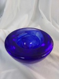 Striking Vintage Glass, Cobalt Blue Bowl, Thick Glass with Delicate Swirls